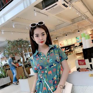ĐẦM SUÔNG CỔ BẺ IN HỌA TIẾT
