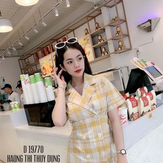 ĐẦM CARO CỔ VEST CÀI NÚT