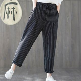 Quần baggy Nữ Vải bố mềm thiết kế kẻ sọc phối hai chiều 101
