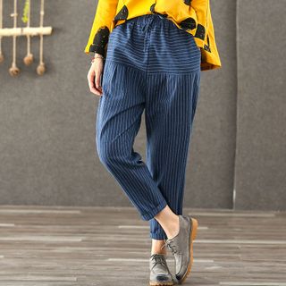 Quần baggy Nữ Vải bố mềm thiết kế kẻ sọc phối hai chiều 101