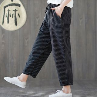 Quần baggy Nữ Vải bố mềm thiết kế kẻ sọc phối hai chiều 101