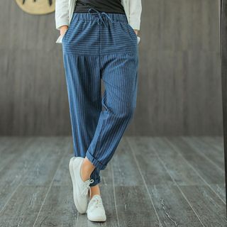 Quần baggy Nữ Vải bố mềm thiết kế kẻ sọc phối hai chiều 101