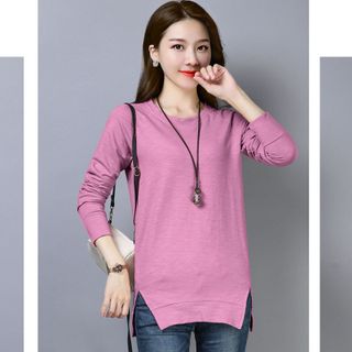 Áo thun nữ phôm dài thời trang thiết kế vạt áo xẻ dài độc đáo 102