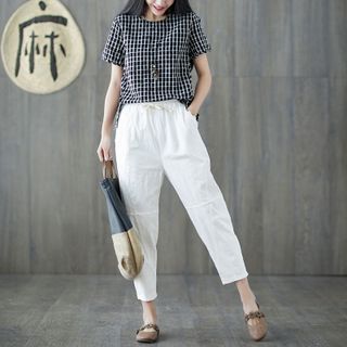 Quần baggy nữ lưng thun vải đũi thiết kế mới lạ không đụng hàng 115