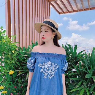 ĐẦM TRỄ VAI DENIM THÊU