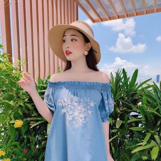 ĐẦM TRỄ VAI DENIM THÊU