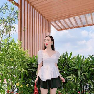 SET ÁO CỔ ĐỔ VÁY XÒE