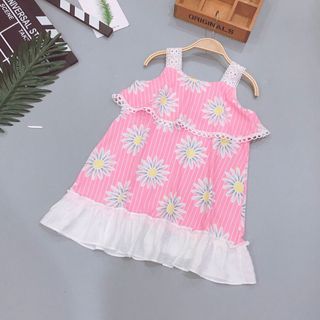 HÀNG CÓ SẴN Váy lanh ren vai - bèo gấu Size 5-12 tuổi Ri 8 cái Ứng 22-53kg Chất liệu lanh lụa ít nhăn phối bèo đũi tơ Msgr giá sỉ