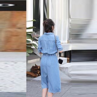 Đầm Kiểu Cổ Sơ Mi Dây Kéo Rút Eo Cá tính