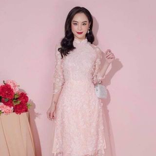 Áo dài cách tân ren màu đỏ