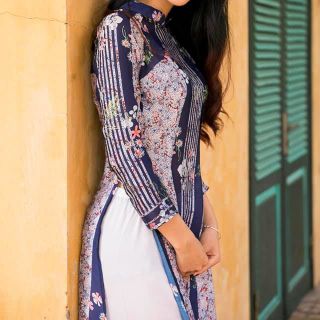 Áo dài tơ lụa cao cấp màu xanh