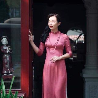 Áo dài lụa tuyết màu hồng