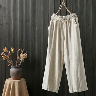 Quần nữ ống rộng lưng thun bản lớn chất liệu đũi cao cấp 123
