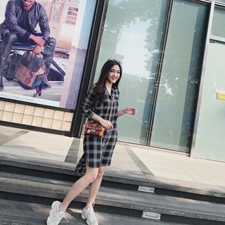 Đầm sơ mi form suông kẻ sọc oversize