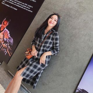 Đầm sơ mi form suông kẻ sọc oversize