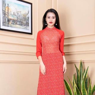 Áo dài hoa nhí phối tay màu đỏ