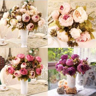 Chùm mẫu đơn - hoa lụa cao cấp 8 bông siêu đẹp 47cm