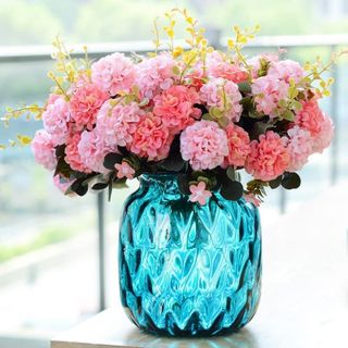 Cành Hoa tú cầu giả 10 bông trang trí để bàn cao 30cm