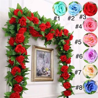 Hoa hồng leo giả trang trí đám cưới nhà cửa nhà hàng dài 2m4 -9 bông to