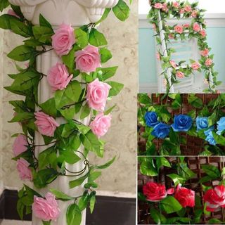 Hoa hồng leo giả trang trí đám cưới nhà cửa nhà hàng dài 2m4 -9 bông to