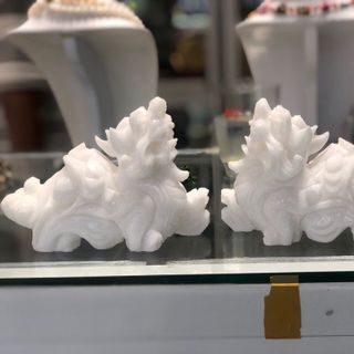 Cặp tỳ hưuu đá ngọc cẩm thạch trắng thiên nhiên