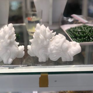 Cặp tỳ hưuu đá ngọc cẩm thạch trắng thiên nhiên