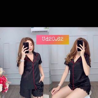 Pyjama cổ viền quần đùi ren