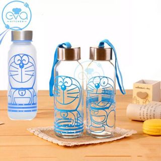 Bình Đựng Nước Thủy Tinh In Họa Tiết Hoạt Hình Mèo Mon Trong suốt Và Mờ Có Dây Xách 300 Ml giá sỉ