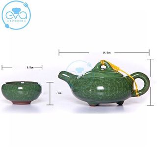 Bộ Ấm 6 Chén Trà Men Ngọc Bích Hình Cá 3D