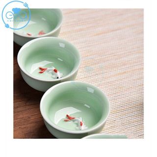 Bộ Ấm Chén Trà Men Ngọc Cá 3D