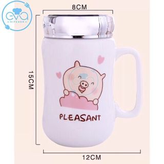 Ly Sứ Giữ Nhiệt Nắp Gương Hoạ Tiết Hoạt Hình Chú Heo Ủn Ỉn