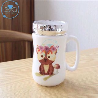 Ly Sứ Giữ Nhiệt Nắp Gương Hoạ Tiết Hoạt Hình Woodland Friends