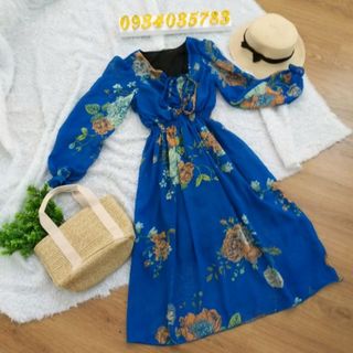 Đầm maxi tay dài voan hoa cao cấp