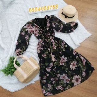 Đầm maxi tay dài voan hoa cao cấp