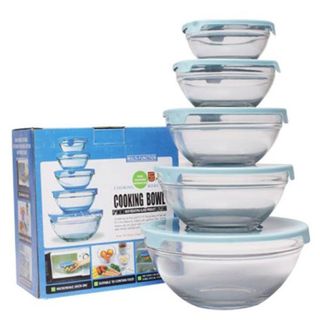 Bộ 5 tô thủy tinh Cooking Bowl có nắp đậy
