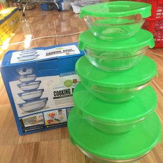 Bộ 5 tô thủy tinh Cooking Bowl có nắp đậy