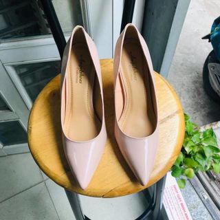 GIÀY BÍT GÓT VUÔNG NUDE BÓNG 7P