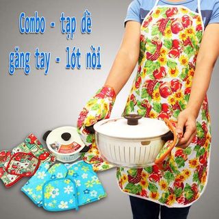 Bộ làm bếp 3 món tạp dề găng tay bắc nồi