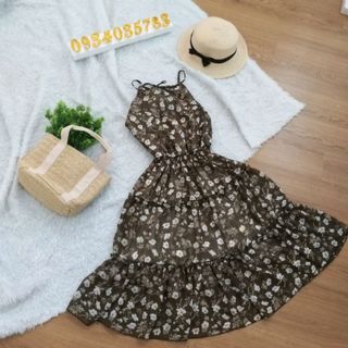 Đầm voan hoa cổ yếm