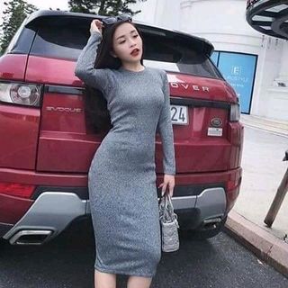 đầm body thun gân tay dài
