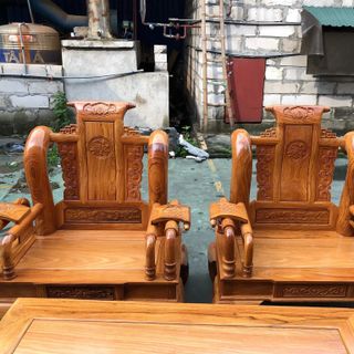Bộ Bàn Ghế phòng khách Tần Thủy Hoàng cột 12 gỗ gõ đỏ 6 món