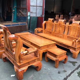 Bộ Bàn Ghế phòng khách Tần Thủy Hoàng cột 12 gỗ gõ đỏ 6 món