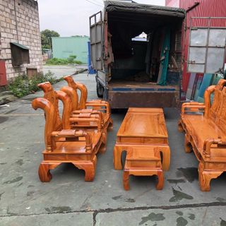 Bộ Bàn Ghế phòng khách Tần Thủy Hoàng cột 12 gỗ gõ đỏ 6 món
