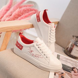 Giày sneaker nữ Màu trắng gót thêu đen đỏ Cá tính D2532