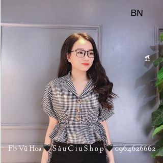 áo sơ mi nữ đẹp hàn quốc kiểu công sở điệu kẻ caro cổ vest rút eo BN 74769 Kèm Ảnh Thật giá sỉ