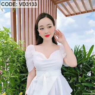 Set áo lụa trắng tay phồng quần váy xòe