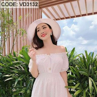 Đầm ren trắng thêu rút dây