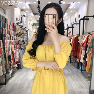 ĐẦM DỰ TIỆC BẸT VAI KÈM BELT