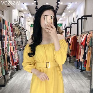 ĐẦM DỰ TIỆC BẸT VAI KÈM BELT
