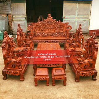 Bộ Bàn ghế Đồng Kỵ Siêu khủng Rồng Đỉnh Gỗ Hương Đỏ Lào
